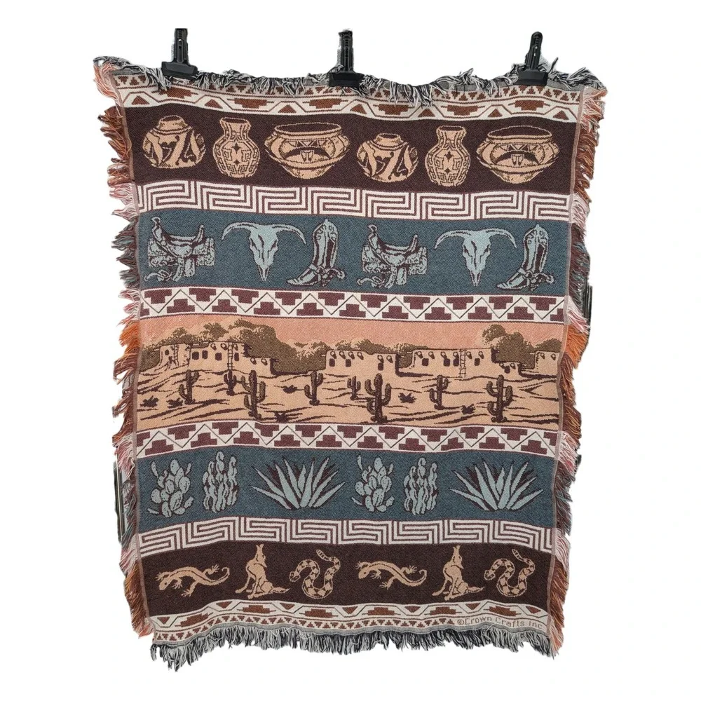 Vintage Southwestern Western Tapestry Throw Blanket Crown Crafts  42x54